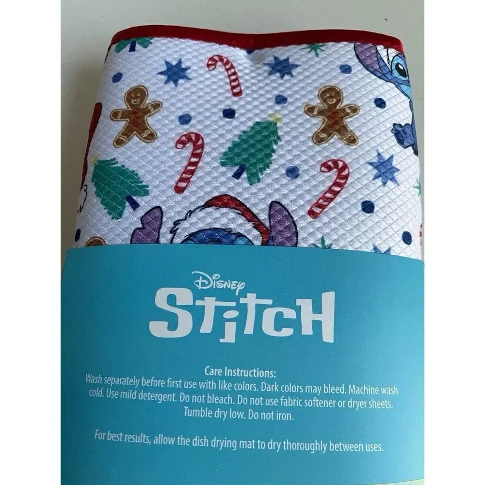 2 Pack Disney Stitch Christmas Dish Drying Mat Santa Hat‎ Gingerbread Candy Cane